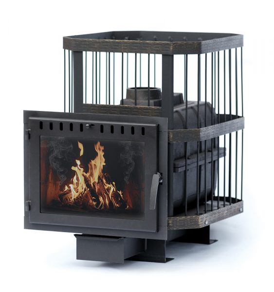 Печь банная НМК Сибирь — 18 чугунная дверка сетка пруток панорама