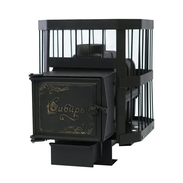 Печь банная Сибирь-15, чугунная дверка, сетка пруток.